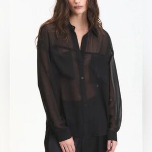 Sheer Black Button-Up Blouse